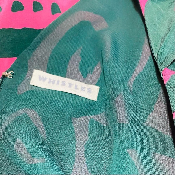 Whistle 100% Silk Green and Pink Sleeveless Shift Mini Dress Sz-10 - Picture 7 of 8